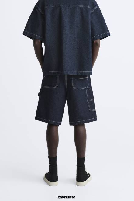 Zara vêtements P66V1245 Hommes short à poche charpentier bleu