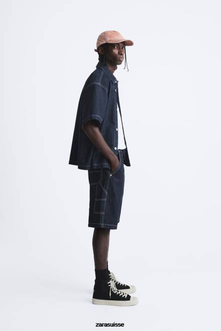 Zara vêtements P66V1245 Hommes short à poche charpentier bleu