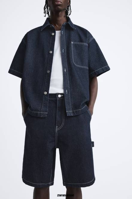 Zara vêtements P66V1245 Hommes short à poche charpentier bleu