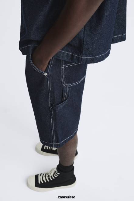 Zara vêtements P66V1245 Hommes short à poche charpentier bleu