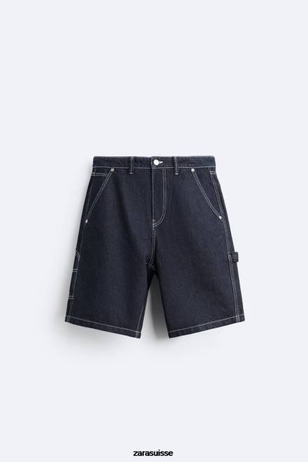 Zara vêtements P66V1245 Hommes short à poche charpentier bleu