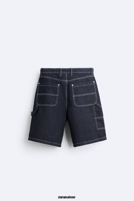 Zara vêtements P66V1245 Hommes short à poche charpentier bleu