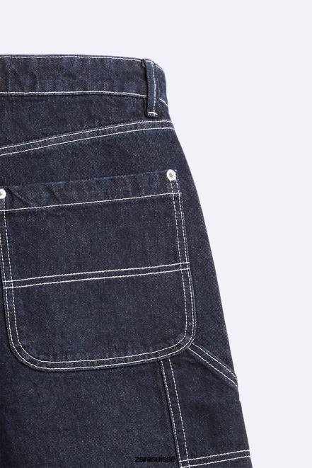 Zara vêtements P66V1245 Hommes short à poche charpentier bleu