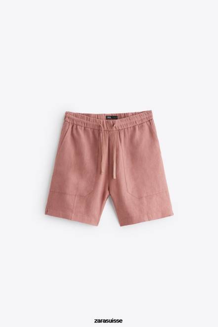 Zara vêtements P66V1253 Hommes Short 100% lin rose