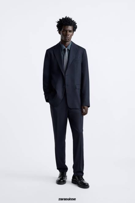 Zara vêtements P66V1136 Hommes veste de costume texturée bleu marine