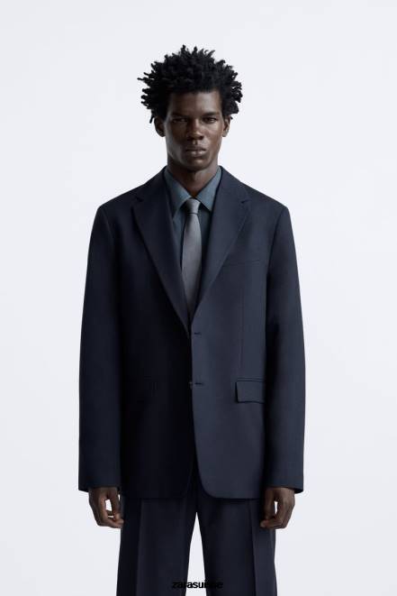 Zara vêtements P66V1136 Hommes veste de costume texturée bleu marine