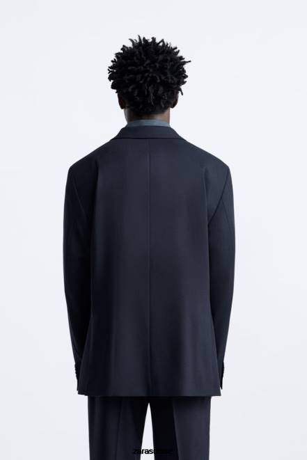 Zara vêtements P66V1136 Hommes veste de costume texturée bleu marine