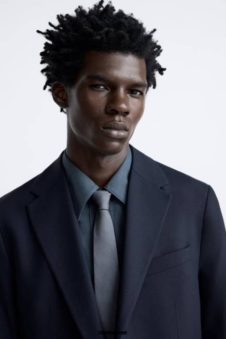 Zara vêtements P66V1136 Hommes veste de costume texturée bleu marine