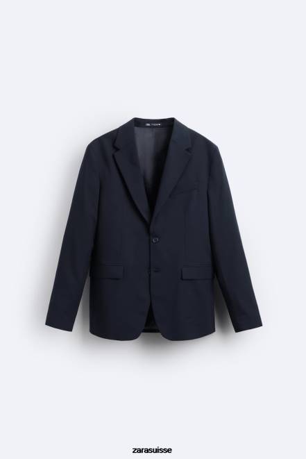 Zara vêtements P66V1136 Hommes veste de costume texturée bleu marine
