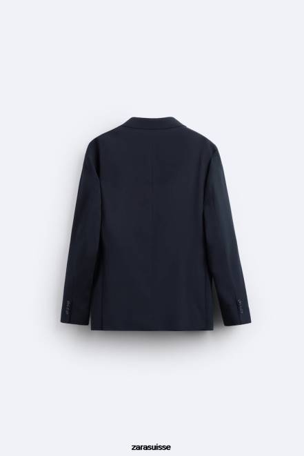 Zara vêtements P66V1136 Hommes veste de costume texturée bleu marine