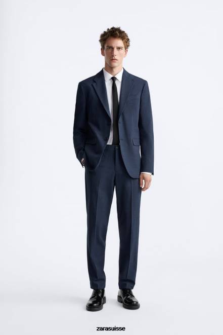 Zara vêtements P66V1137 Hommes veste de costume à carreaux bleuâtre