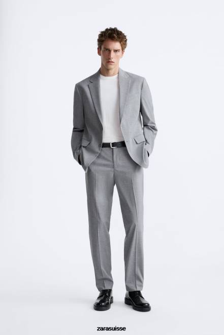 Zara vêtements P66V1138 Hommes veste de costume à texture carrée gris