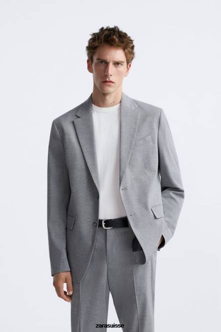 Zara vêtements P66V1138 Hommes veste de costume à texture carrée gris