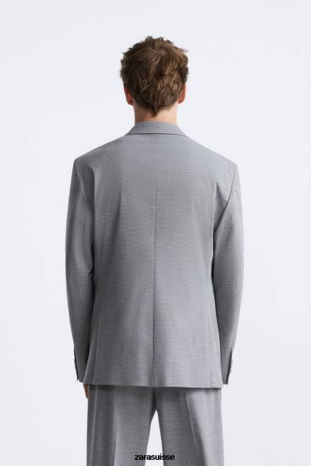 Zara vêtements P66V1138 Hommes veste de costume à texture carrée gris
