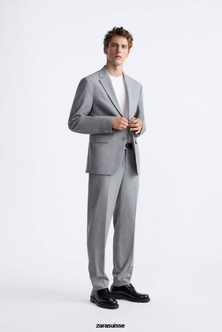 Zara vêtements P66V1138 Hommes veste de costume à texture carrée gris