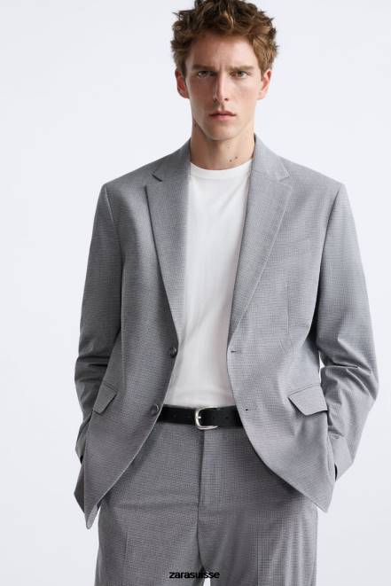 Zara vêtements P66V1138 Hommes veste de costume à texture carrée gris