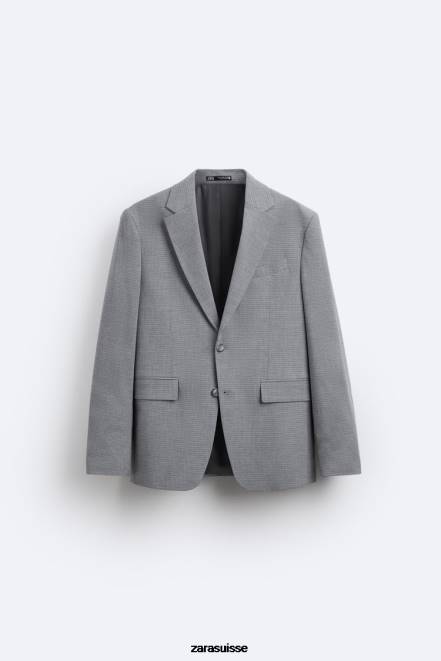 Zara vêtements P66V1138 Hommes veste de costume à texture carrée gris