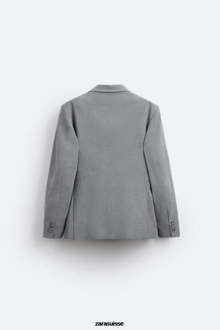 Zara vêtements P66V1138 Hommes veste de costume à texture carrée gris