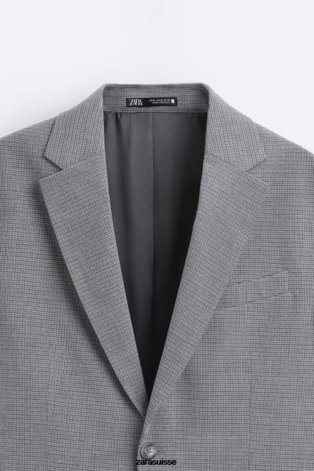 Zara vêtements P66V1138 Hommes veste de costume à texture carrée gris