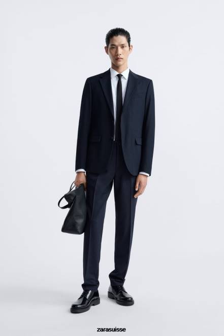 Zara vêtements P66V1139 Hommes veste de costume coupe slim bleu marine