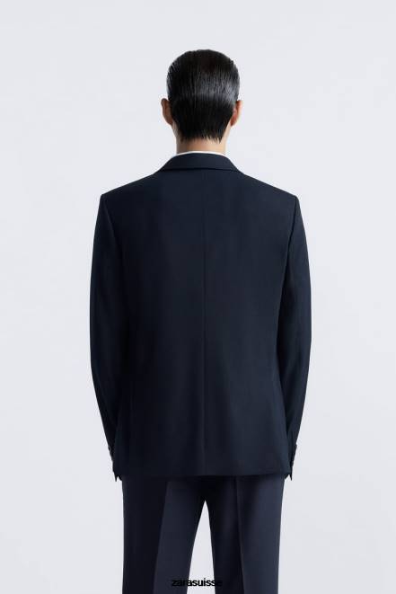 Zara vêtements P66V1139 Hommes veste de costume coupe slim bleu marine
