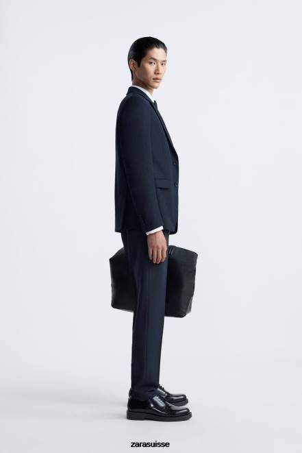 Zara vêtements P66V1139 Hommes veste de costume coupe slim bleu marine