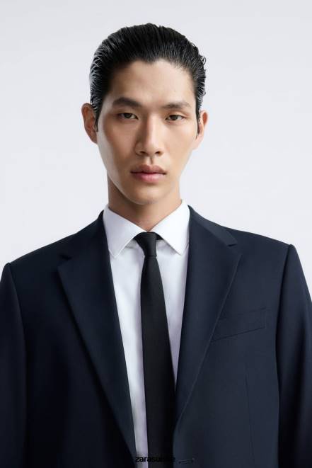 Zara vêtements P66V1139 Hommes veste de costume coupe slim bleu marine