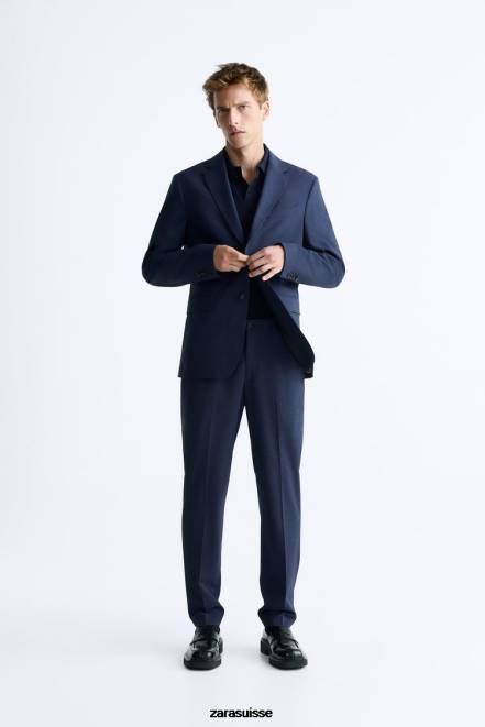 Zara vêtements P66V1140 Hommes veste de costume coupe slim bleuâtre