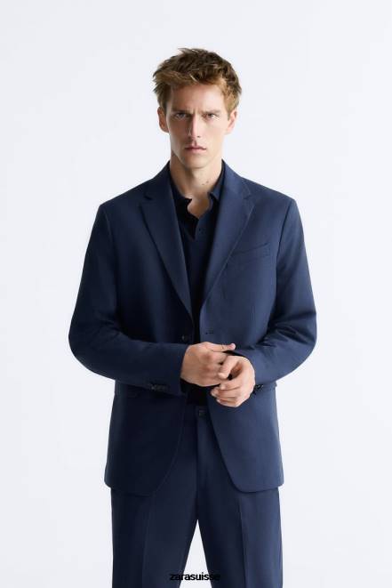Zara vêtements P66V1140 Hommes veste de costume coupe slim bleuâtre