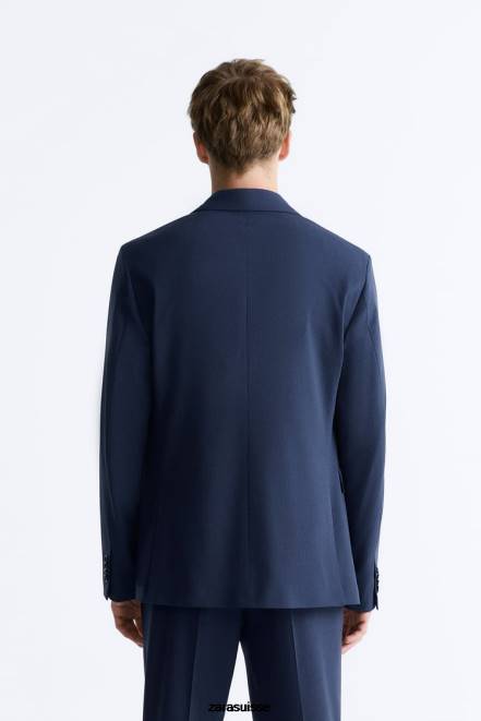 Zara vêtements P66V1140 Hommes veste de costume coupe slim bleuâtre