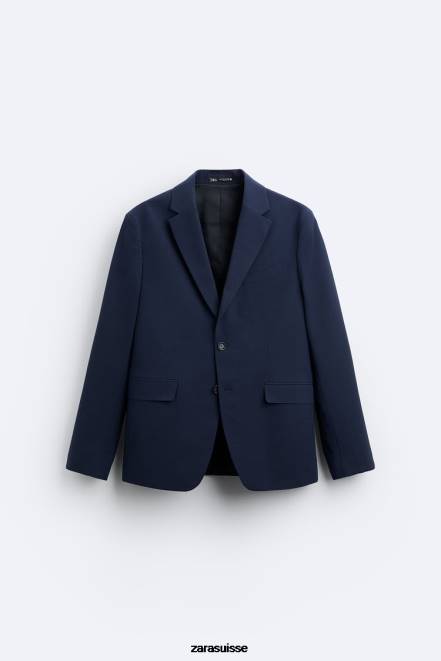 Zara vêtements P66V1140 Hommes veste de costume coupe slim bleuâtre