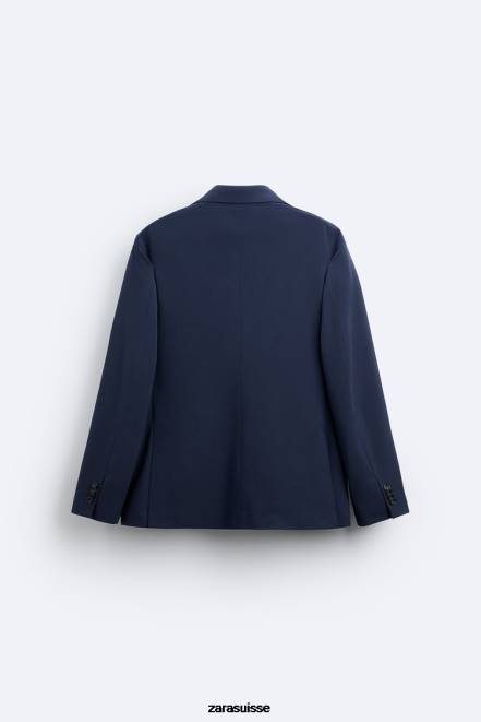 Zara vêtements P66V1140 Hommes veste de costume coupe slim bleuâtre