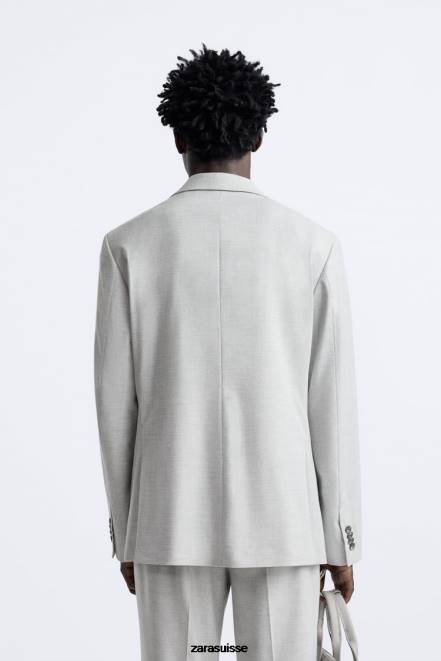 Zara vêtements P66V1142 Hommes veste de costume texturée gris
