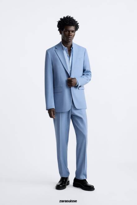 Zara vêtements P66V1144 Hommes veste de costume texturée bleu ciel