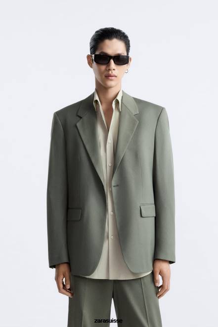 Zara vêtements P66V1146 Hommes veste de costume vert