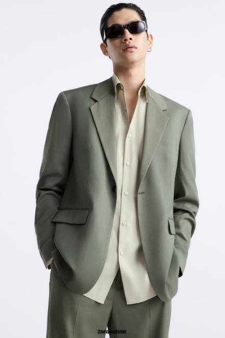 Zara vêtements P66V1146 Hommes veste de costume vert