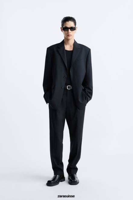 Zara vêtements P66V1147 Hommes Veste de costume 100% laine édition limitée noir