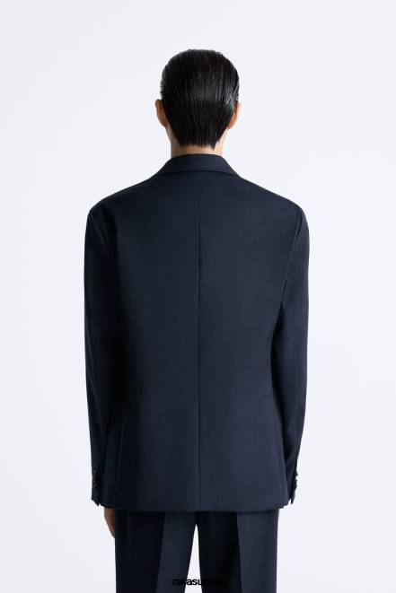 Zara vêtements P66V1148 Hommes Veste de costume 100% laine bleu marine