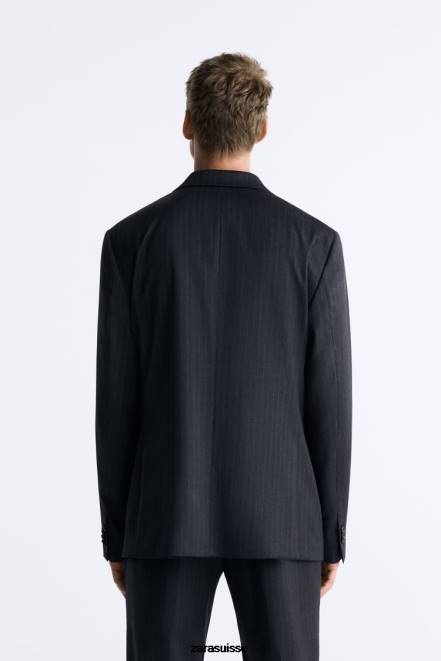 Zara vêtements P66V1149 Hommes veste de costume 100% laine à fines rayures gris anthracite