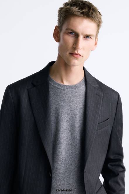 Zara vêtements P66V1149 Hommes veste de costume 100% laine à fines rayures gris anthracite