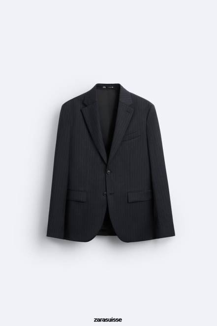 Zara vêtements P66V1149 Hommes veste de costume 100% laine à fines rayures gris anthracite