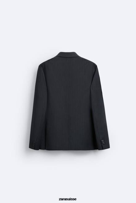 Zara vêtements P66V1149 Hommes veste de costume 100% laine à fines rayures gris anthracite