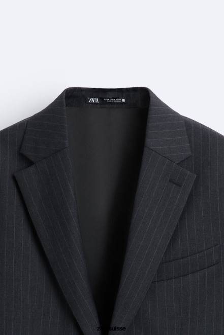 Zara vêtements P66V1149 Hommes veste de costume 100% laine à fines rayures gris anthracite