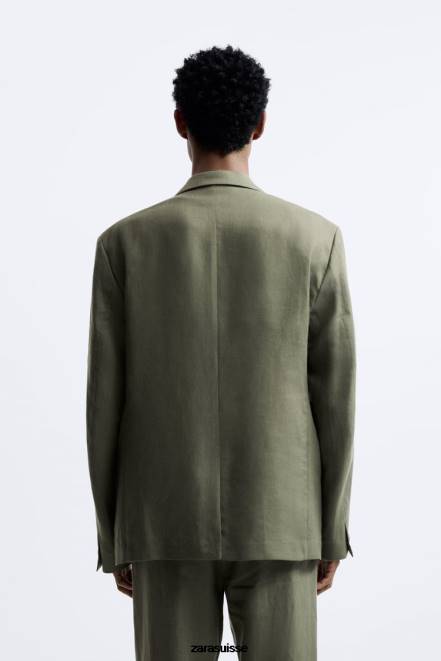 Zara vêtements P66V1154 Hommes veste de costume 100% lin kaki clair