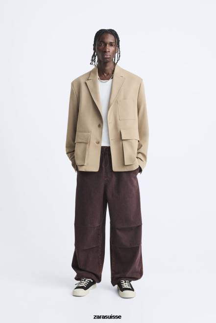 Zara vêtements P66V1158 Hommes blazer à poche bronzage léger