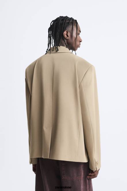 Zara vêtements P66V1158 Hommes blazer à poche bronzage léger