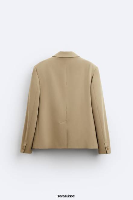 Zara vêtements P66V1158 Hommes blazer à poche bronzage léger