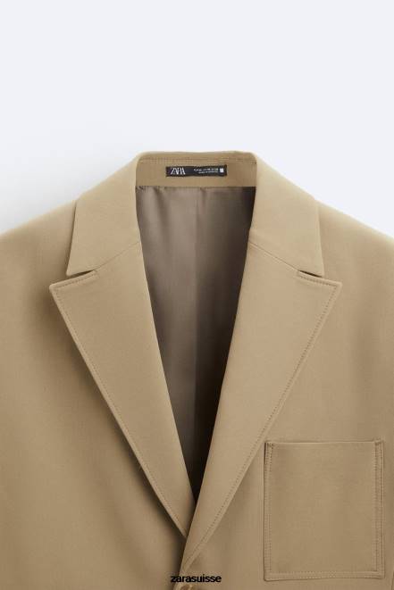 Zara vêtements P66V1158 Hommes blazer à poche bronzage léger