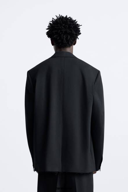 Zara vêtements P66V1160 Hommes blazer à bordure irrégulière noir