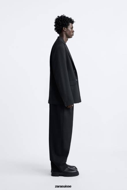 Zara vêtements P66V1160 Hommes blazer à bordure irrégulière noir